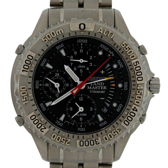 Men's 41mm Seiko Kinetic Titanium Landmaster SBCN003 Black Dial Watch - Picture 7 of 9